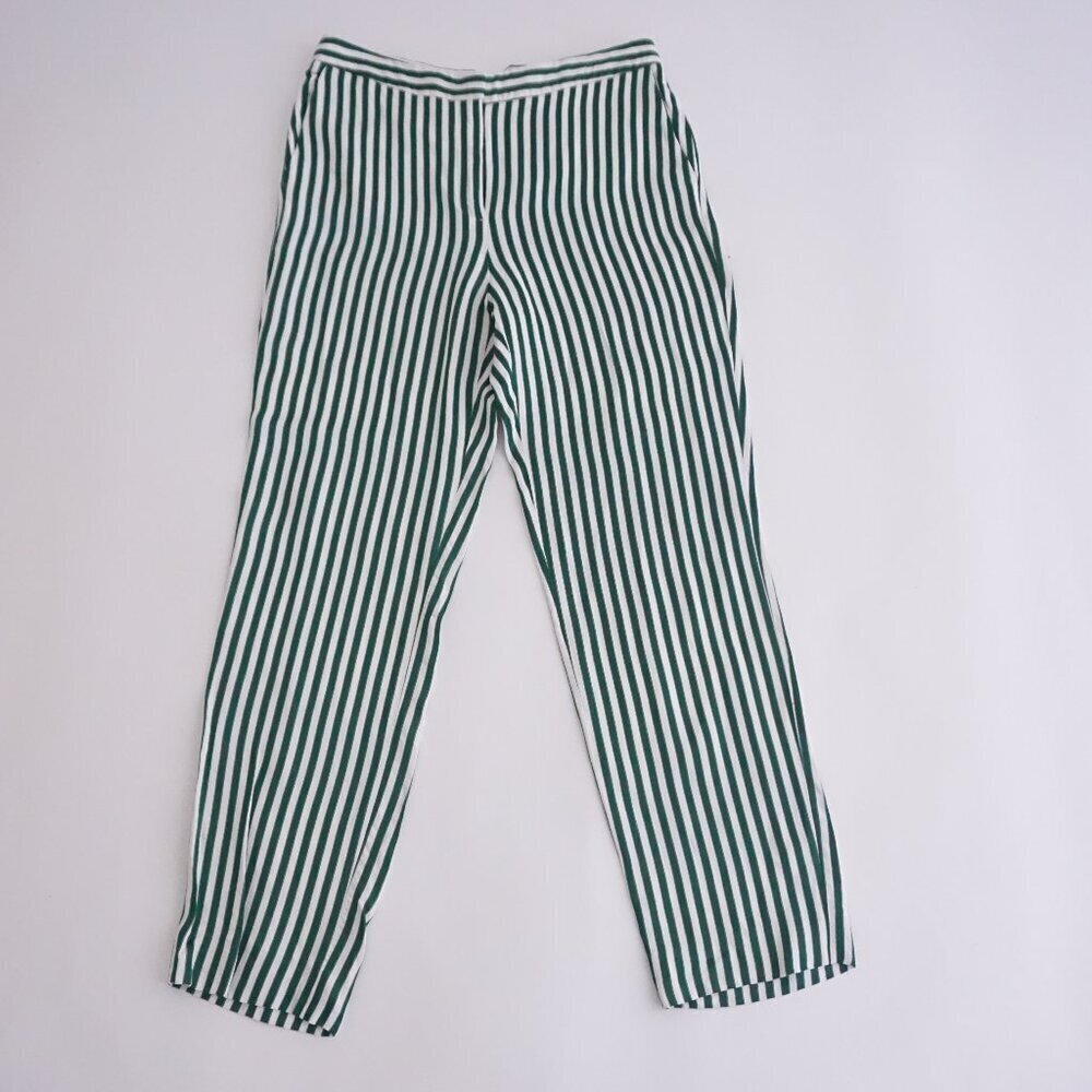 Massimo Dutti Green White Stripe High-Waisted Straight Leg Dress Pants Size 27